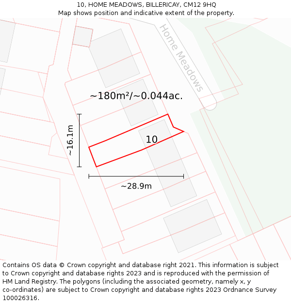 10, HOME MEADOWS, BILLERICAY, CM12 9HQ: Plot and title map