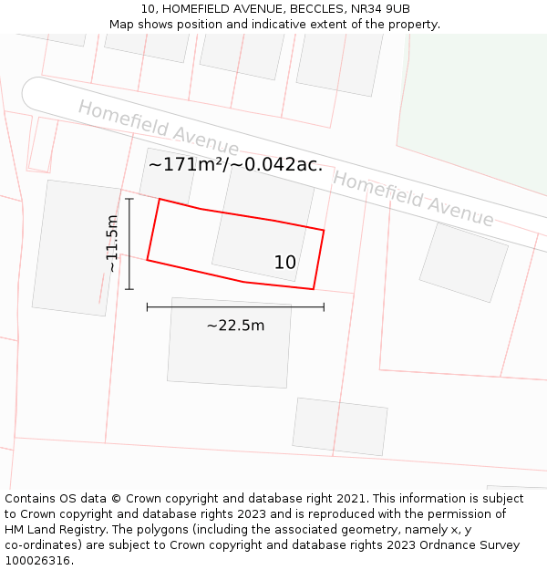 10, HOMEFIELD AVENUE, BECCLES, NR34 9UB: Plot and title map