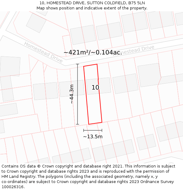 10, HOMESTEAD DRIVE, SUTTON COLDFIELD, B75 5LN: Plot and title map