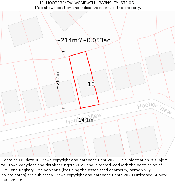 10, HOOBER VIEW, WOMBWELL, BARNSLEY, S73 0SH: Plot and title map