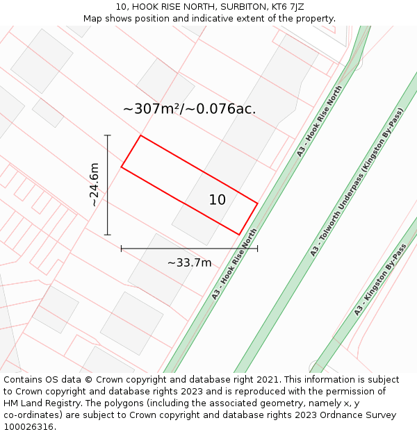 10, HOOK RISE NORTH, SURBITON, KT6 7JZ: Plot and title map