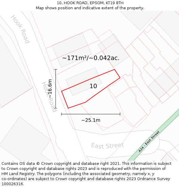 10, HOOK ROAD, EPSOM, KT19 8TH: Plot and title map