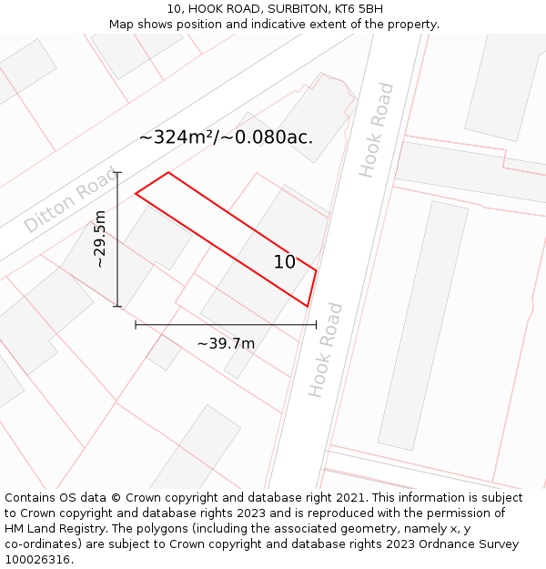 10, HOOK ROAD, SURBITON, KT6 5BH: Plot and title map