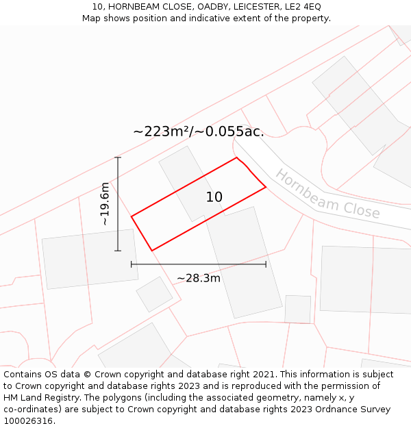 10, HORNBEAM CLOSE, OADBY, LEICESTER, LE2 4EQ: Plot and title map