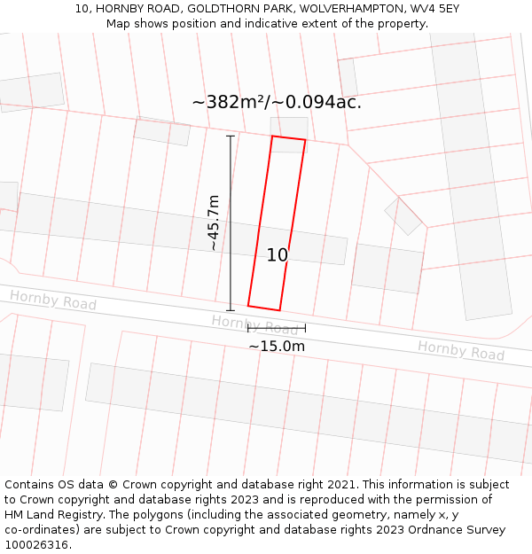 10, HORNBY ROAD, GOLDTHORN PARK, WOLVERHAMPTON, WV4 5EY: Plot and title map