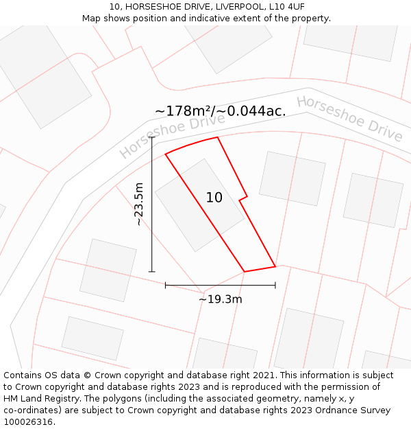 10, HORSESHOE DRIVE, LIVERPOOL, L10 4UF: Plot and title map