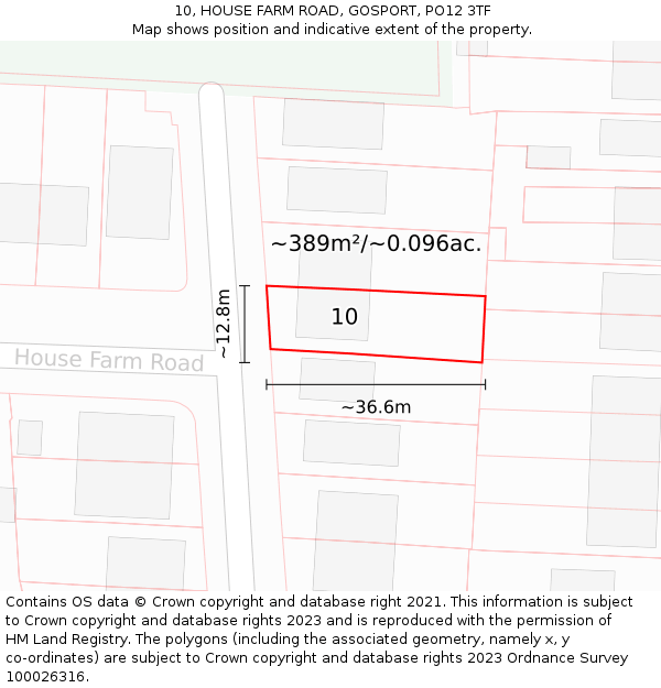 10, HOUSE FARM ROAD, GOSPORT, PO12 3TF: Plot and title map