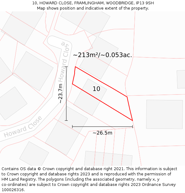 10, HOWARD CLOSE, FRAMLINGHAM, WOODBRIDGE, IP13 9SH: Plot and title map