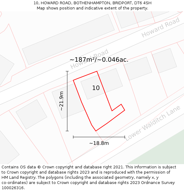 10, HOWARD ROAD, BOTHENHAMPTON, BRIDPORT, DT6 4SH: Plot and title map