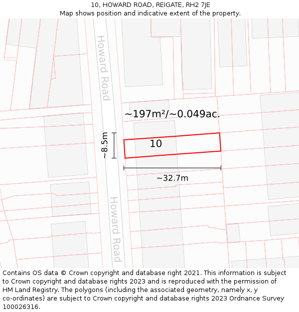 10, HOWARD ROAD, REIGATE, RH2 7JE: Plot and title map