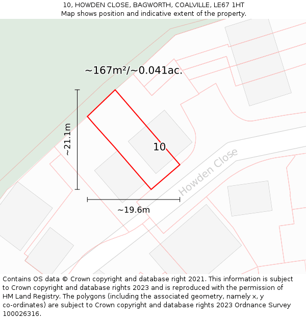 10, HOWDEN CLOSE, BAGWORTH, COALVILLE, LE67 1HT: Plot and title map