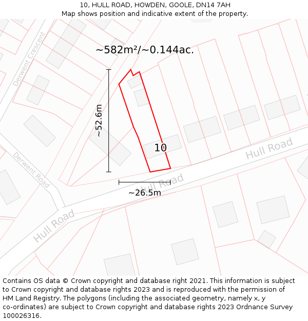 10, HULL ROAD, HOWDEN, GOOLE, DN14 7AH: Plot and title map