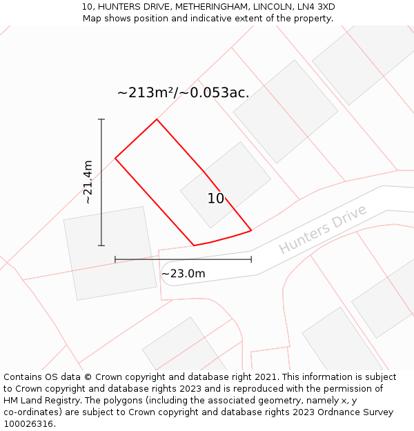 10, HUNTERS DRIVE, METHERINGHAM, LINCOLN, LN4 3XD: Plot and title map
