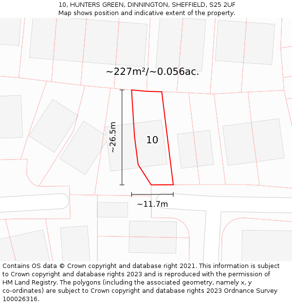 10, HUNTERS GREEN, DINNINGTON, SHEFFIELD, S25 2UF: Plot and title map