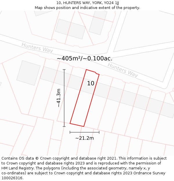10, HUNTERS WAY, YORK, YO24 1JJ: Plot and title map