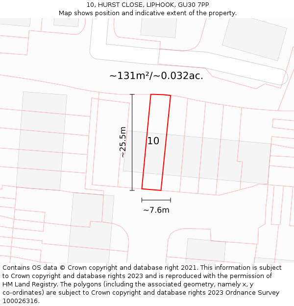 10, HURST CLOSE, LIPHOOK, GU30 7PP: Plot and title map
