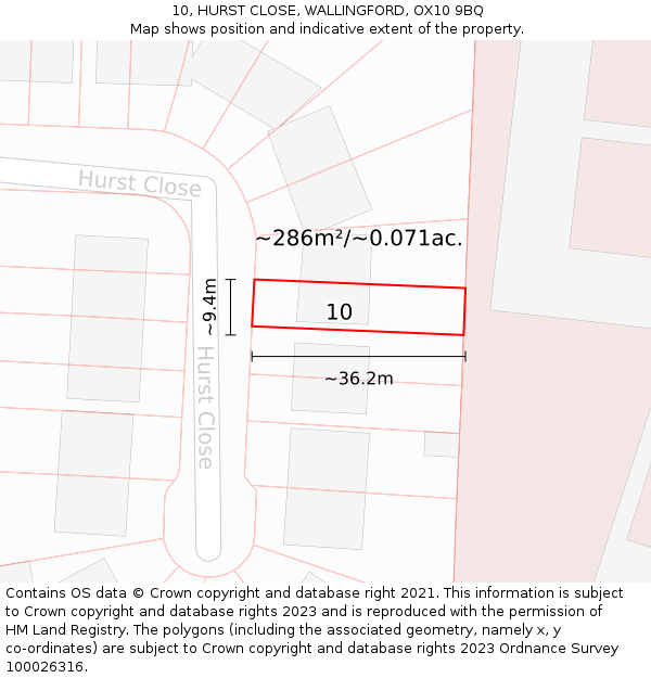 10, HURST CLOSE, WALLINGFORD, OX10 9BQ: Plot and title map