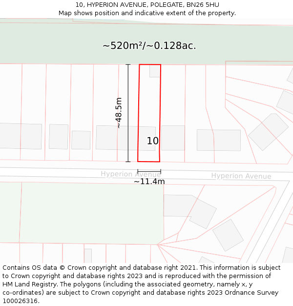 10, HYPERION AVENUE, POLEGATE, BN26 5HU: Plot and title map