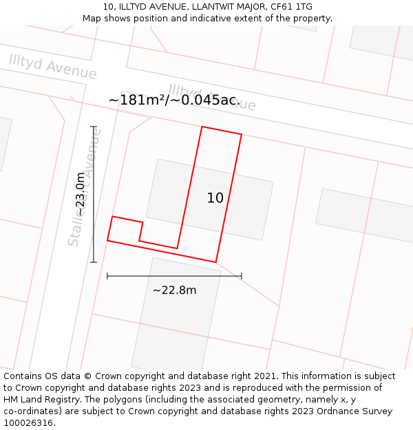 10, ILLTYD AVENUE, LLANTWIT MAJOR, CF61 1TG: Plot and title map