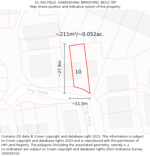 10, ING FIELD, OAKENSHAW, BRADFORD, BD12 7EF: Plot and title map