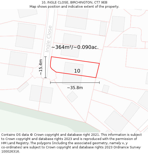 10, INGLE CLOSE, BIRCHINGTON, CT7 9EB: Plot and title map