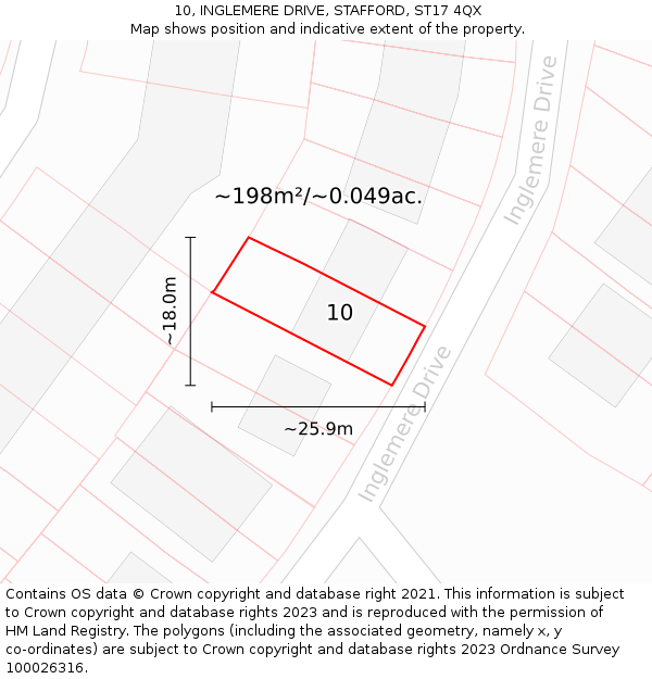 10, INGLEMERE DRIVE, STAFFORD, ST17 4QX: Plot and title map