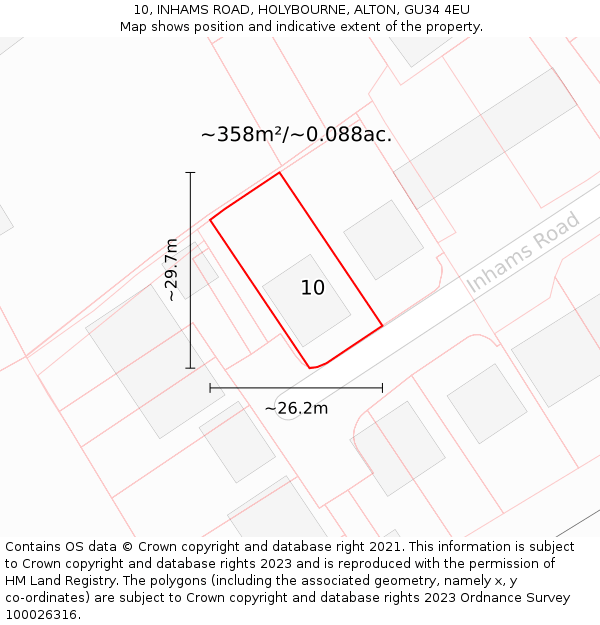 10, INHAMS ROAD, HOLYBOURNE, ALTON, GU34 4EU: Plot and title map