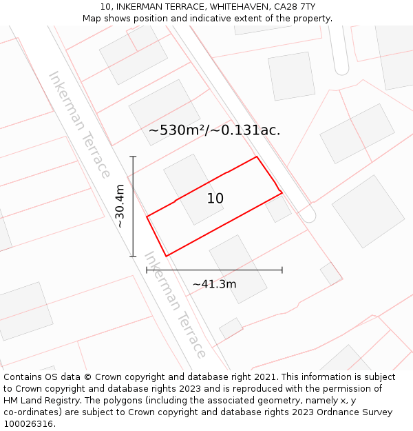 10, INKERMAN TERRACE, WHITEHAVEN, CA28 7TY: Plot and title map