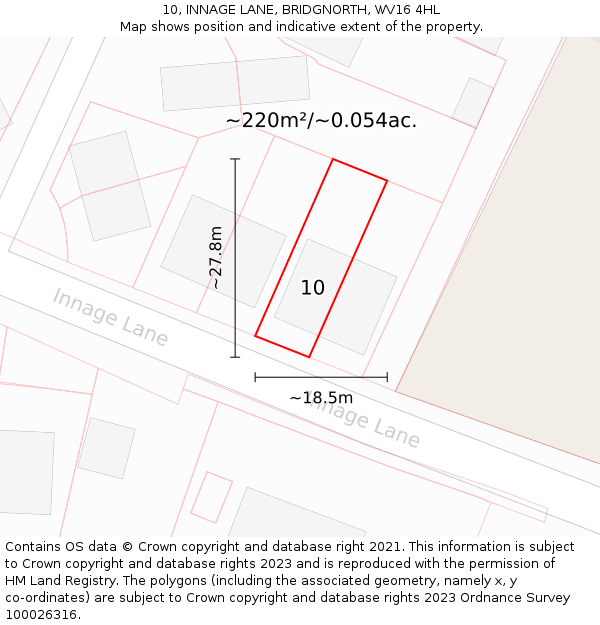 10, INNAGE LANE, BRIDGNORTH, WV16 4HL: Plot and title map