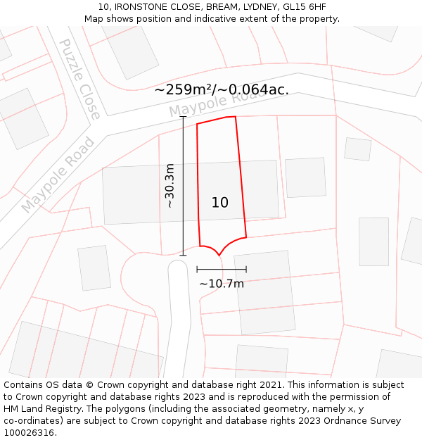 10, IRONSTONE CLOSE, BREAM, LYDNEY, GL15 6HF: Plot and title map