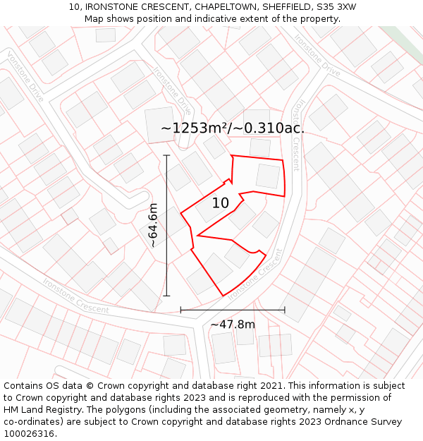 10, IRONSTONE CRESCENT, CHAPELTOWN, SHEFFIELD, S35 3XW: Plot and title map