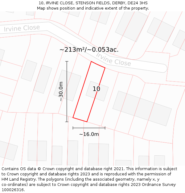 10, IRVINE CLOSE, STENSON FIELDS, DERBY, DE24 3HS: Plot and title map