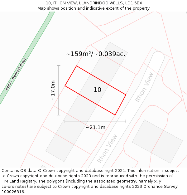 10, ITHON VIEW, LLANDRINDOD WELLS, LD1 5BX: Plot and title map