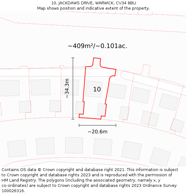 10, JACKDAWS DRIVE, WARWICK, CV34 8BU: Plot and title map