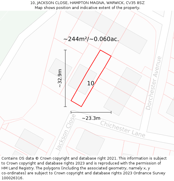 10, JACKSON CLOSE, HAMPTON MAGNA, WARWICK, CV35 8SZ: Plot and title map