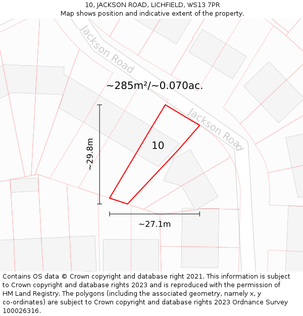 10, JACKSON ROAD, LICHFIELD, WS13 7PR: Plot and title map