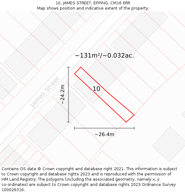 10, JAMES STREET, EPPING, CM16 6RR: Plot and title map