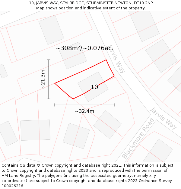10, JARVIS WAY, STALBRIDGE, STURMINSTER NEWTON, DT10 2NP: Plot and title map