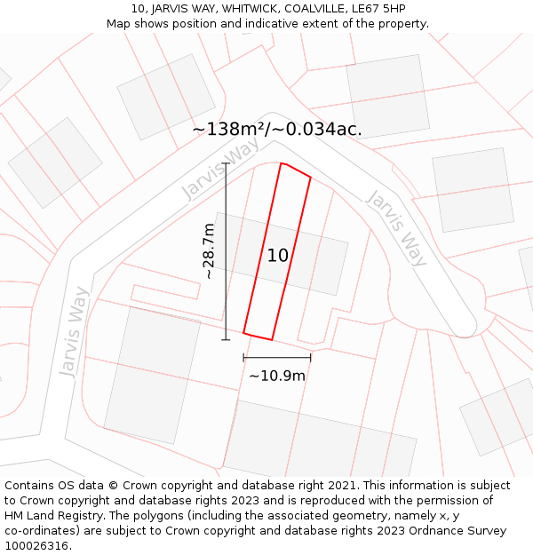10, JARVIS WAY, WHITWICK, COALVILLE, LE67 5HP: Plot and title map