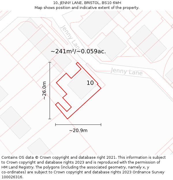 10, JENNY LANE, BRISTOL, BS10 6WH: Plot and title map