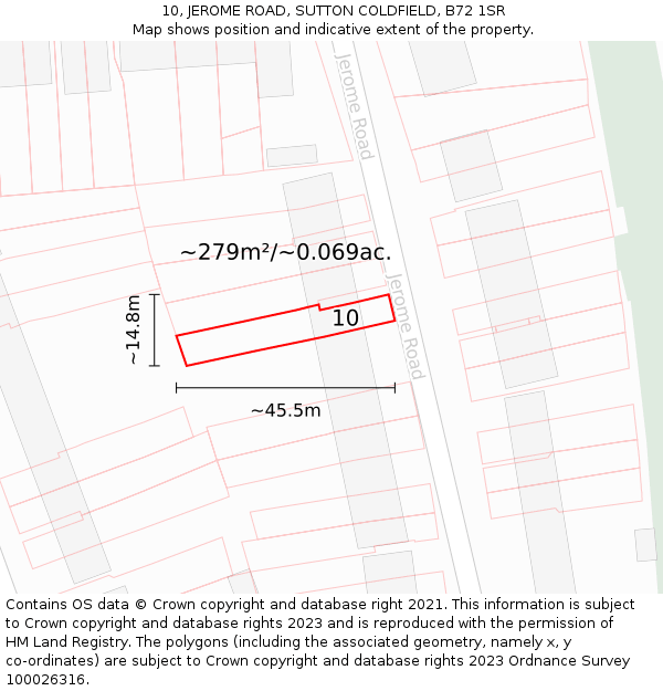 10, JEROME ROAD, SUTTON COLDFIELD, B72 1SR: Plot and title map
