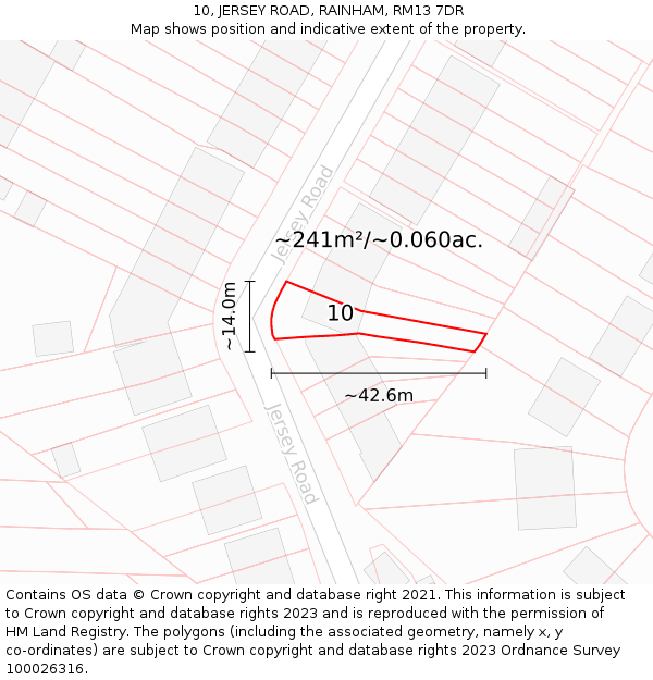 10, JERSEY ROAD, RAINHAM, RM13 7DR: Plot and title map