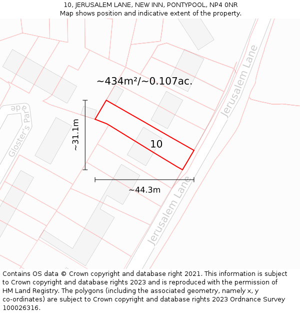 10, JERUSALEM LANE, NEW INN, PONTYPOOL, NP4 0NR: Plot and title map