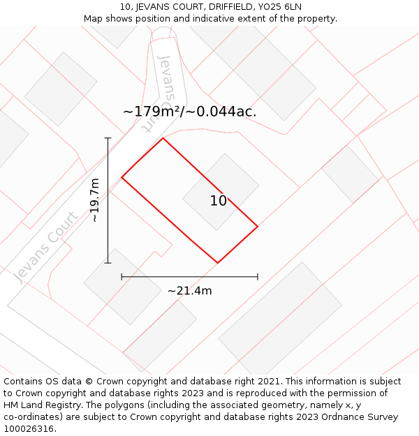 10, JEVANS COURT, DRIFFIELD, YO25 6LN: Plot and title map