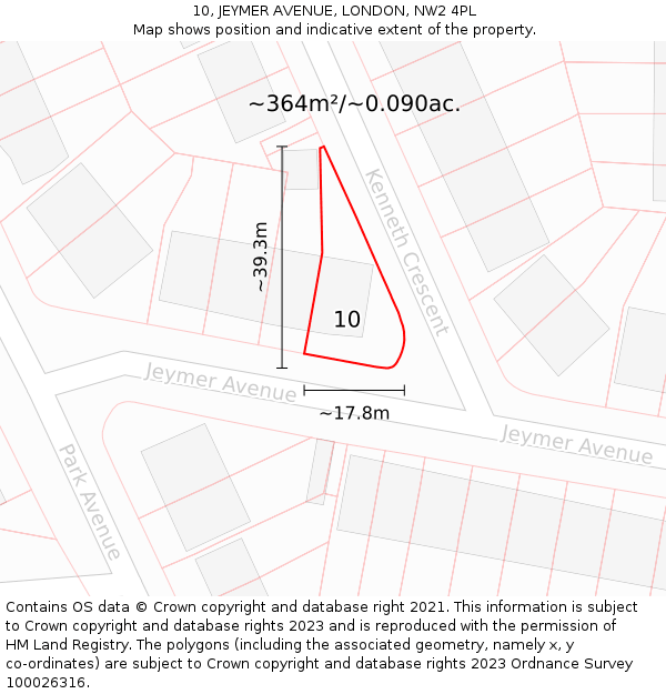 10, JEYMER AVENUE, LONDON, NW2 4PL: Plot and title map