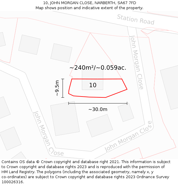 10, JOHN MORGAN CLOSE, NARBERTH, SA67 7FD: Plot and title map