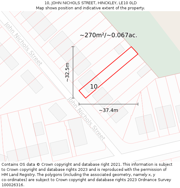 10, JOHN NICHOLS STREET, HINCKLEY, LE10 0LD: Plot and title map