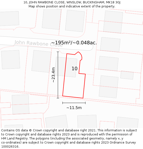 10, JOHN RAWBONE CLOSE, WINSLOW, BUCKINGHAM, MK18 3GJ: Plot and title map
