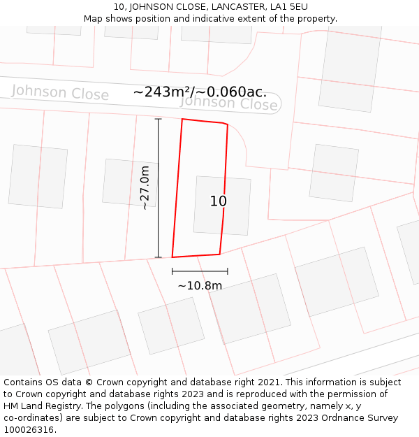 10, JOHNSON CLOSE, LANCASTER, LA1 5EU: Plot and title map
