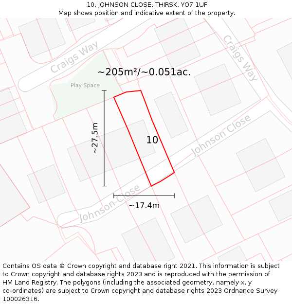 10, JOHNSON CLOSE, THIRSK, YO7 1UF: Plot and title map